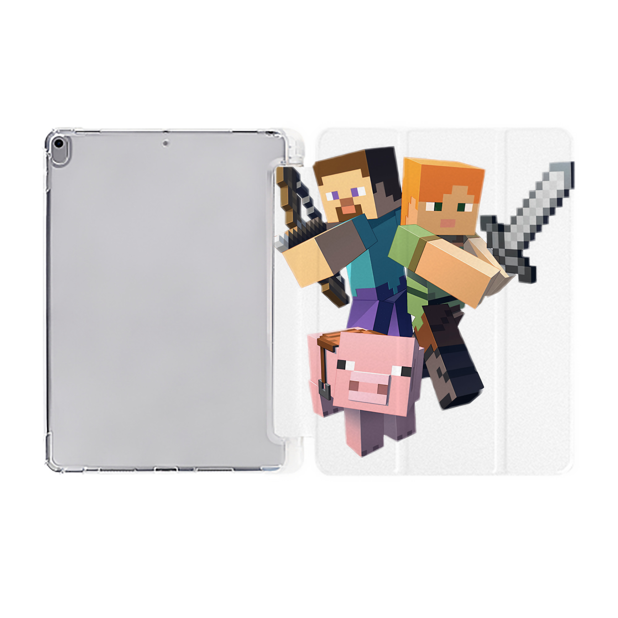 （画像用） マインクラフト ブロックの世界 Minecraft MC Block world IPad ケース ペン収納付き 三つ折りスタンド PUレザー×シリコン 対応機種9.5/10.5/10.9インチ